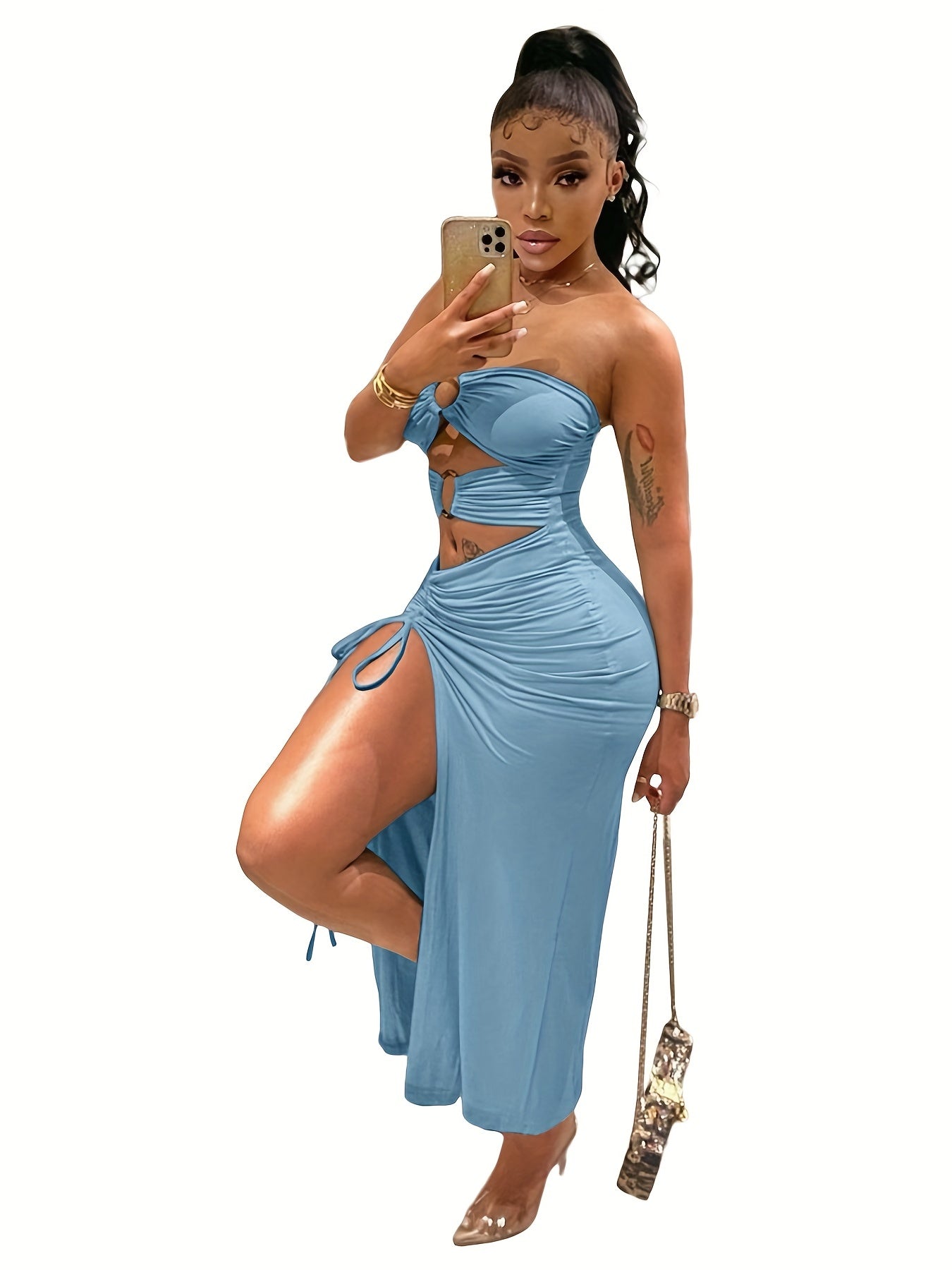 Cut Out Drawstring Dress, Y2K Sleeveless Dress For Party & Club - Women's Clothing - Stylish & Trendy Design - Perfect for Night Out & Festivals - Ideal Gift for Fashionable Women